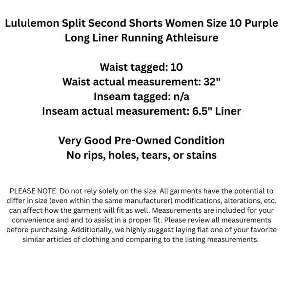 Lululemon Split Second Shorts Women Size 10 Purple Long Liner Running Athleisure - Picture 3 of 12